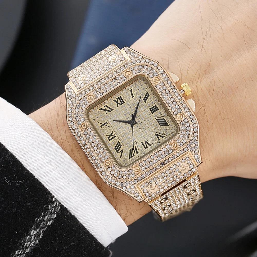 Популярные квадратные часы с бриллиантами Sky Star Water, кварцевые часы для мужчин, мужские часы с бриллиантами и индивидуальным темпераментом для мужчин