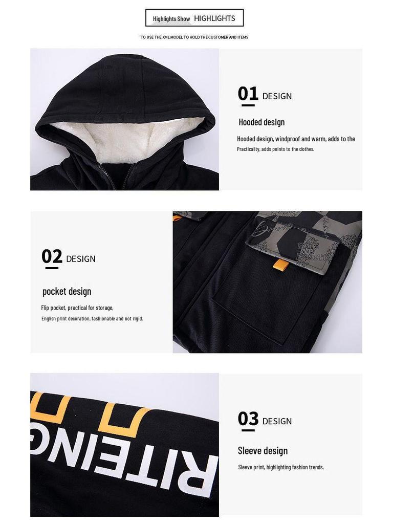 Детское зимнее пальто с толстой флисовой подкладкой - Хлопковое с наполнителем, Теплая модная куртка для больших детей