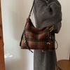 Retro Plaid Large-capacity Bag Women's 2025 New Trendy College Woolen Tote Bag Casual Backpack Bag