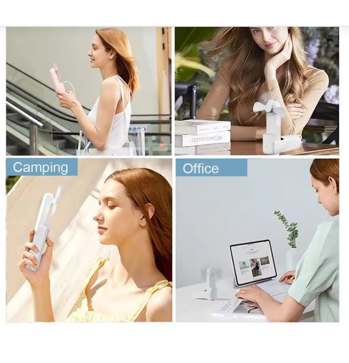 Portable Fan 2000mAh USB Rechargeable 3 Speed Mini Handheld Foldable Fan Hand Held Small Pocket Travel Fan with Handy Power Bank