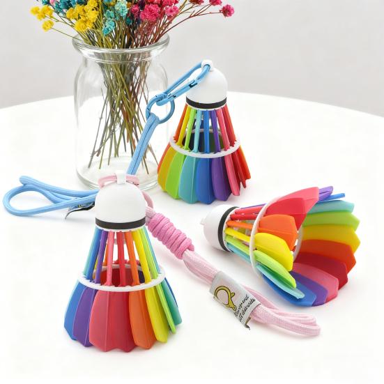 3D Printed Rainbow Badminton Ornament Hand-Assembled Badminton Keychain Backpack Hanging Decoration Bag Purse Charm Badminton Enthusiasts Gift