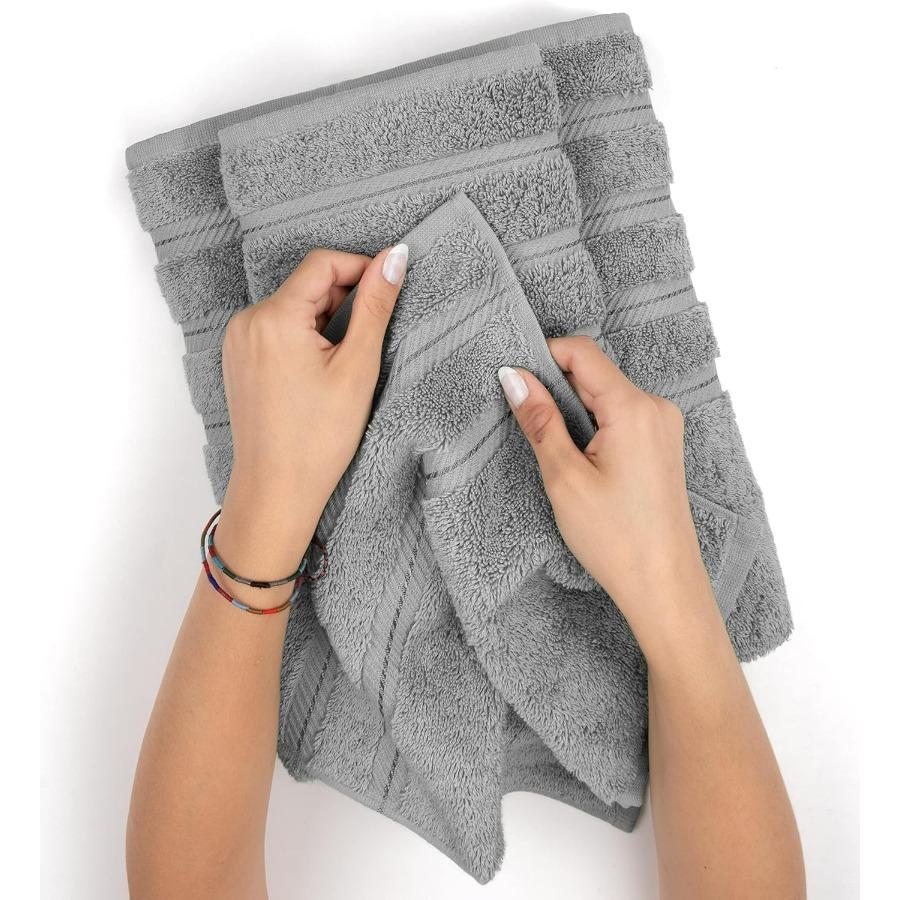 Luxury 600 GSM 100 Cotton Turkish Hand Towels Set of 4 for Bathroom and Kitchen Use Soft Absorbent Light Grey Face Towels Ideal