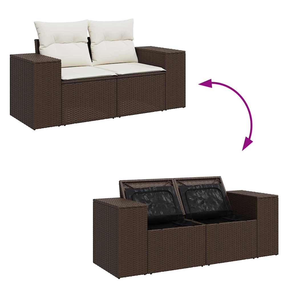 7 Piece Garden Sofa Set with Cushions Brown Poly Rattan