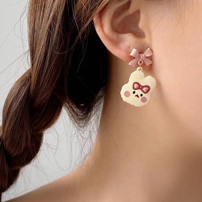 Новые студенческие милые серьги-кролики, серебряные игольчатые серьги с бантом, серьги.