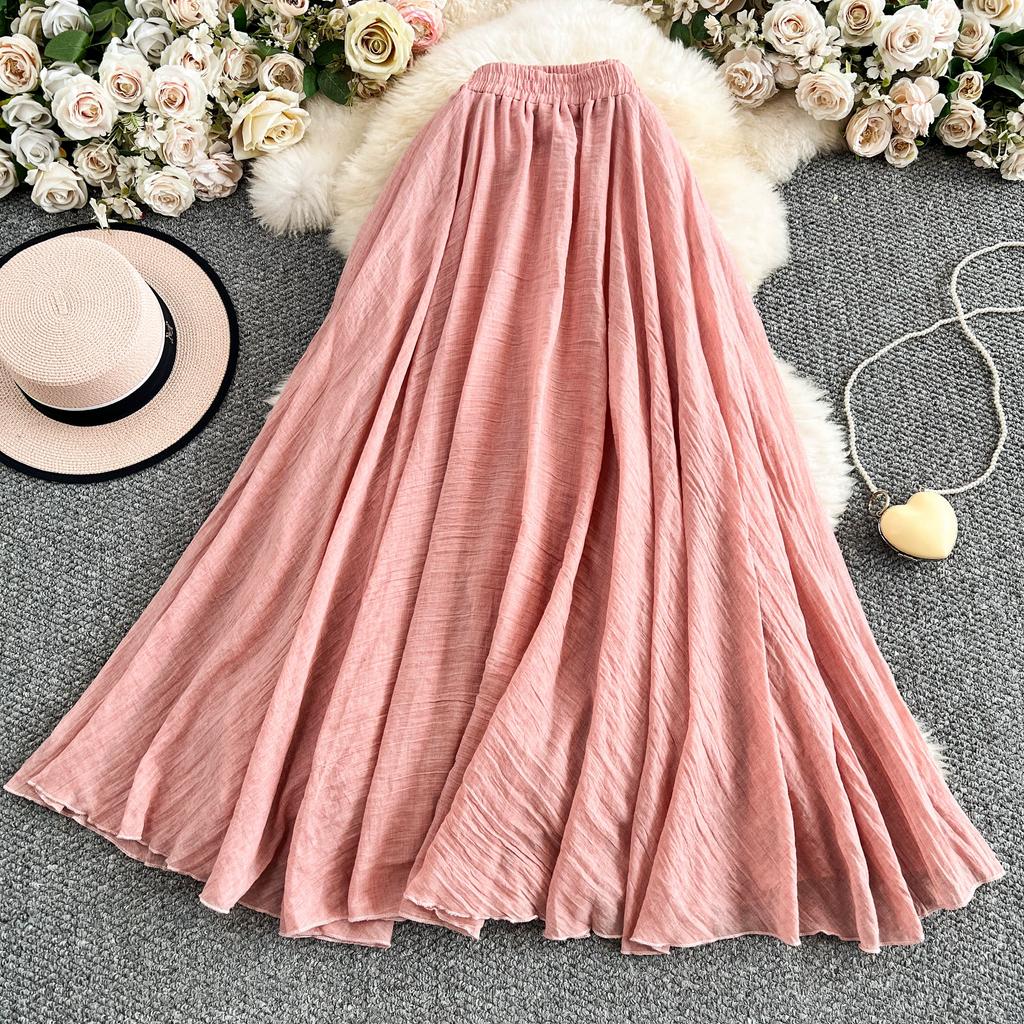 Dimanaf 2025 Summer Solid Women New Skirts Elastic Elegant White Pleated Skirts Lace High Waist