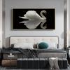 Картина маслом на холсте с изображением животных, черно-белый лебедь, пейзаж, искусство, подарок, картина для гостиной, коридора, украшение для дома, фреска, без рамки