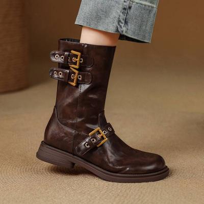 Корейская версия женских однотонных рыцарских ботинок на низком каблуке с круглым носком, новые ботильоны на квадратном каблуке, удобная боковая молния, осень и зима во