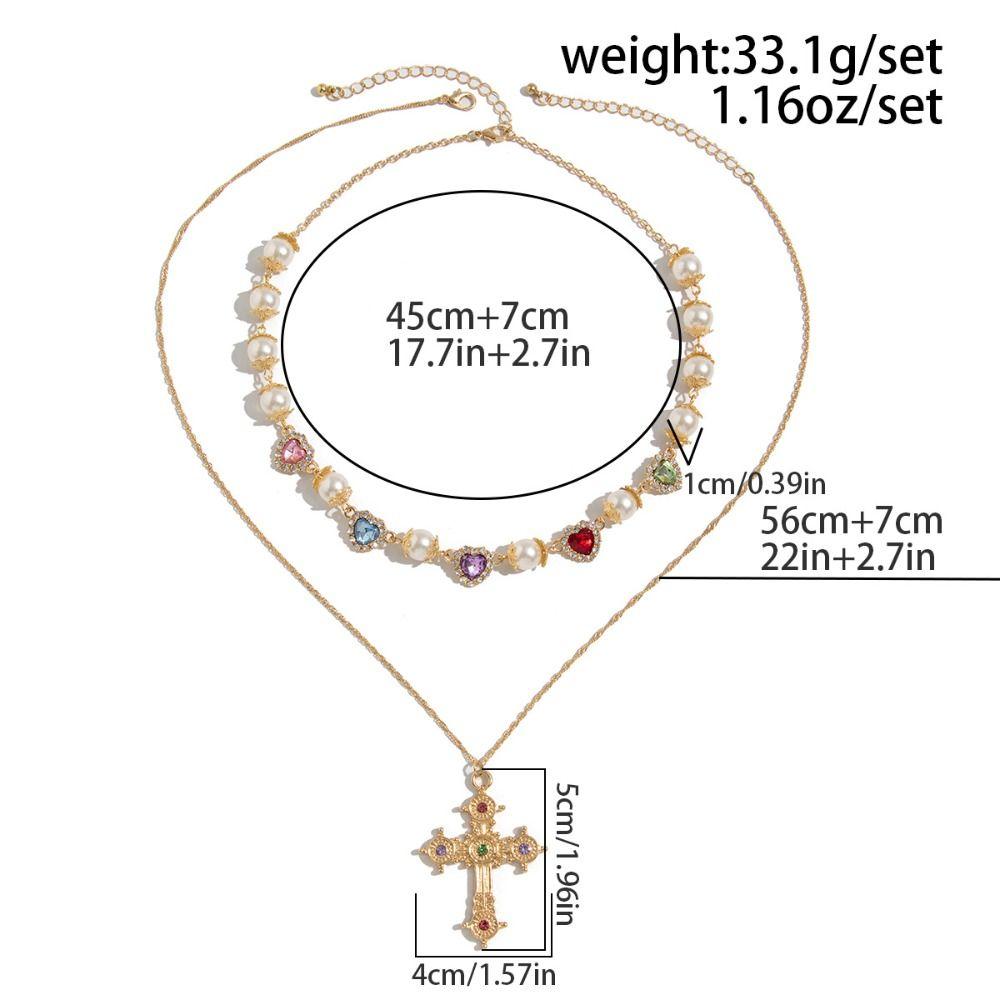Pearl Men Necklace Heart Rhinestone Necklace Personality Cross Pendant Necklace  Women
