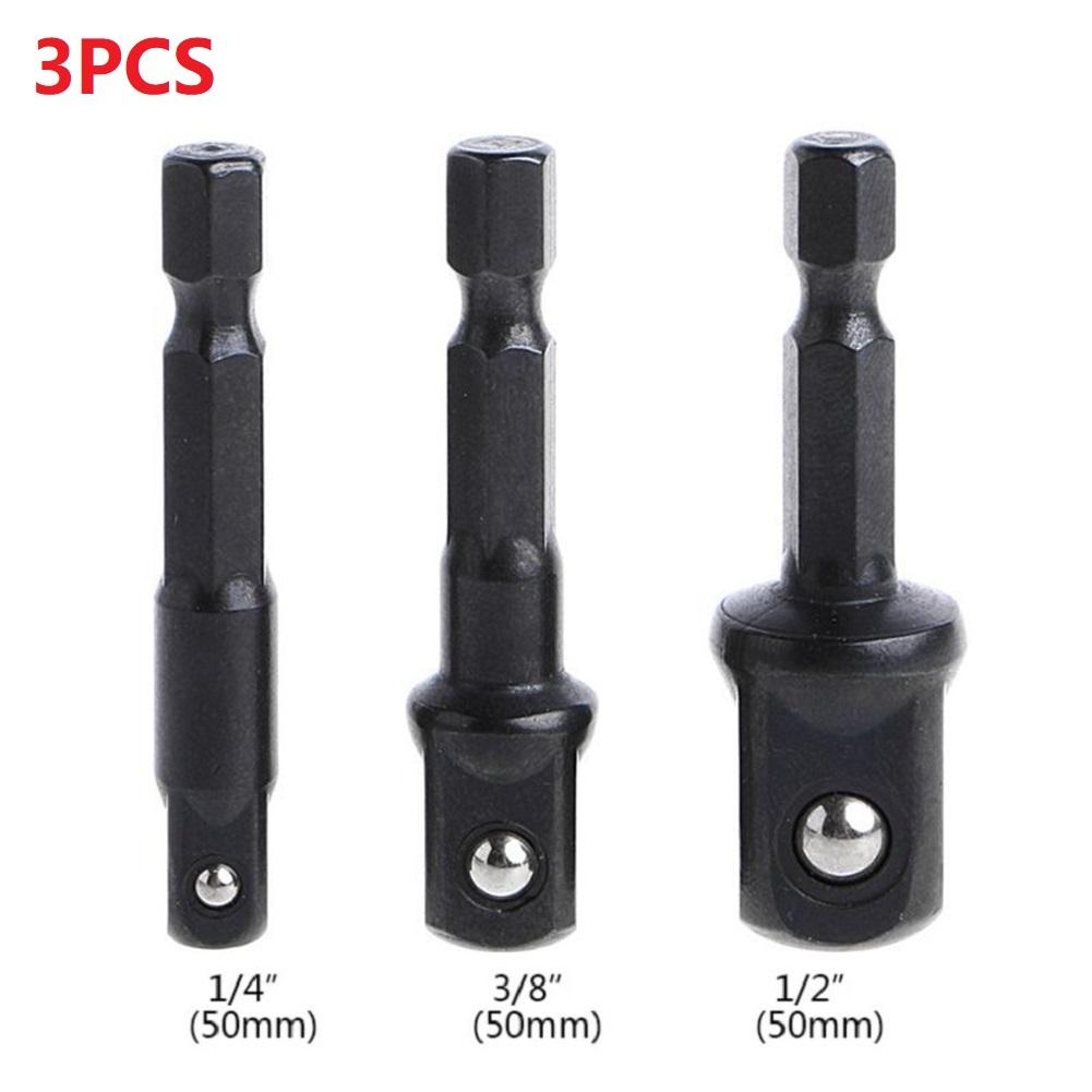 3pc Socket Set Impact Socket Adapter Converter 1/4 3/8 1/2Inch Nut Driver Sockets Hex Shank Extension Hand Tools Set Repair Tool