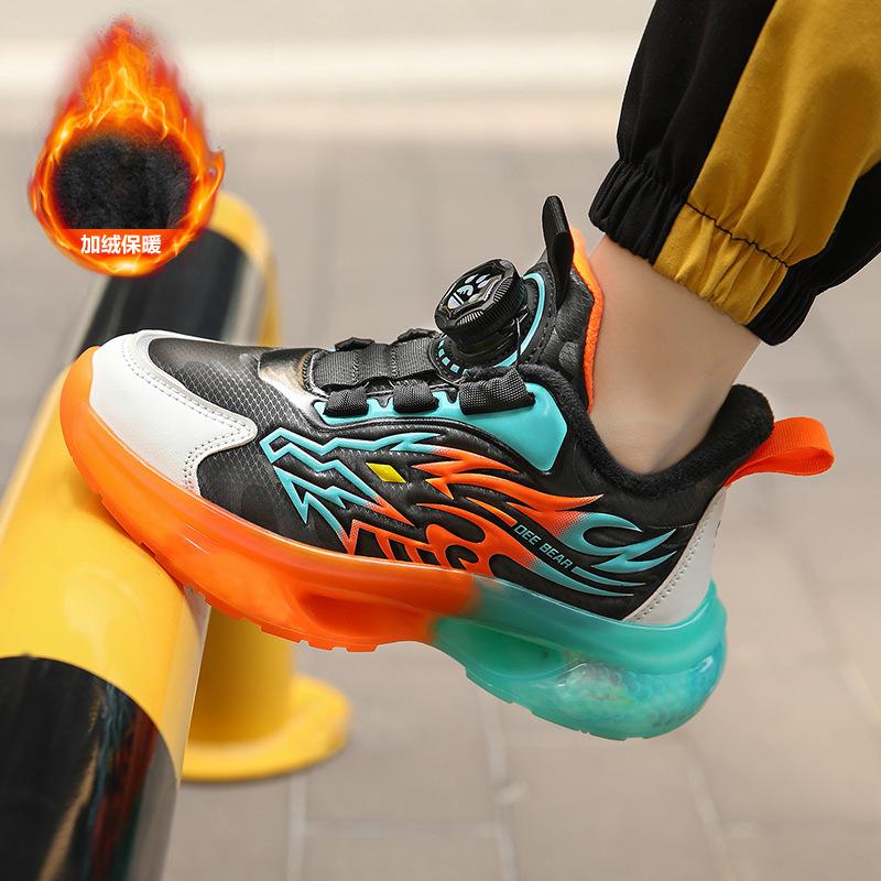 New Classmate Sports Shoes Velvet Cotton Shoes Two Cotton Children and Boys Running Shoes Rotating Winter Buttons