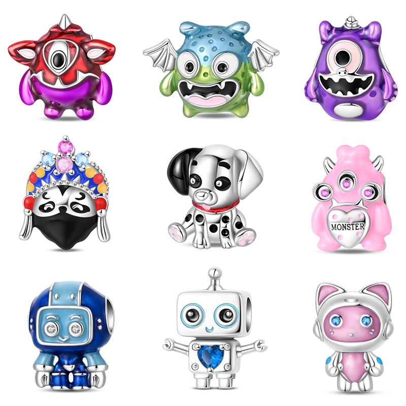 Cute Charm Bead Charms copper Authentic Compatible With Bracelets Monsters Robot Dog Chinese Panda Bead Charms Charm Bead Charms Ideal For Women Do It