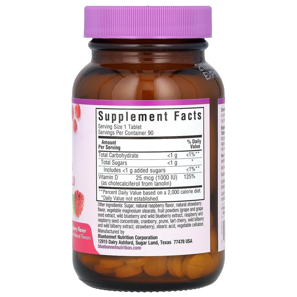 Earth Sweet Chewables, Vitamin D3, Raspberry, 25Mcg (1,000Iu), 90 Chewable Tablets