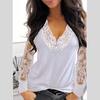Женская рубашка, однотонный кружевной V-образный вырез, повседневный весенний топ для повседневной носки