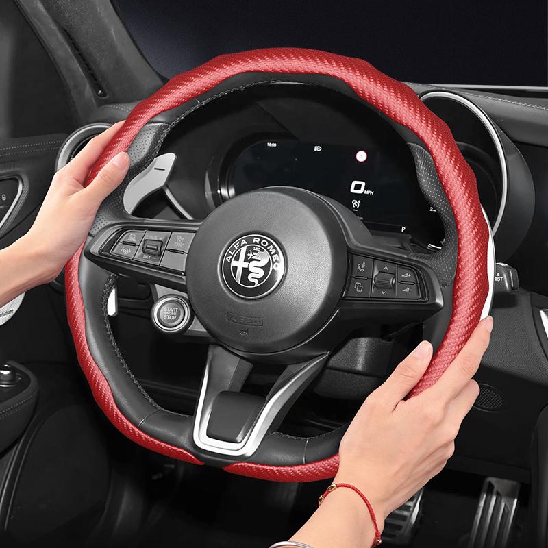 Suitable for Alfa Romeo Carbon Fiber Texture Steering Wheel Cover Snap-On Wave-Shaped Sports Design Protective Case Giulia 952 Stelvio 949 147