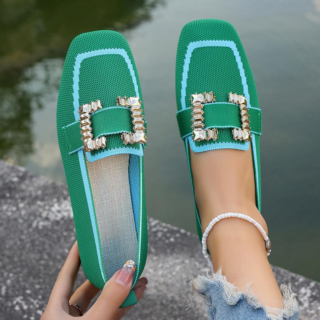 Модные женские балетки с квадратным носком, вязаные, дышащие, модные лоферы, слипоны, легкие кроссовки, женская дизайнерская обувь класса люкс