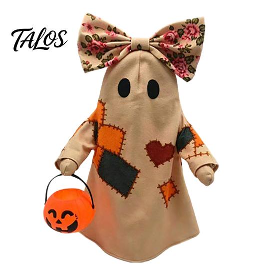 Soft Illuminated Ghost Statue Lighted Vintage Patchwork Ghost, Halloween Light Up Quilted Doll with Pumpkin Fabric Ornament Lantern, Rustic Farmhouse