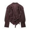 Kaslead New Arrival Women's Clothing Fashion Style Fashion Minimalist Waist Trimming Lace up Suede Fabric Jacket Outwear