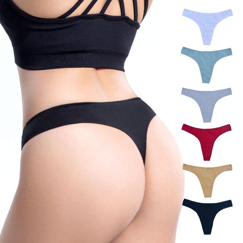 High Quality Comfort Simple Solid Color Ladies Thong Sports Breathable Large Size Women Sassy Sexy Panties Cotton Female Cute Solid Color Underpants