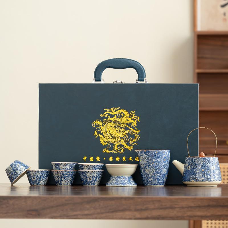 Anniversary Celebration Company Business Opening Activities Retro Ru Kiln Flower High-end Tea Set