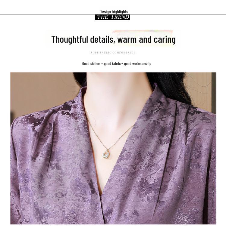 Женская зеленая рубашка из искусственного шелка Ханчжоу: Китайский стиль, длинный рукав, свободный крой, удобный и дышащий атласный топ.