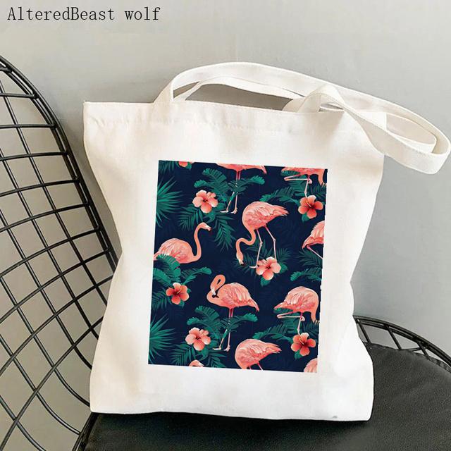 Женская сумка-шоппер Flamingo Art Level Of Flamingos in Gold Bag Harajuku Холщовая сумка-шоппер для девочек-тоут на плечо Женская сумка