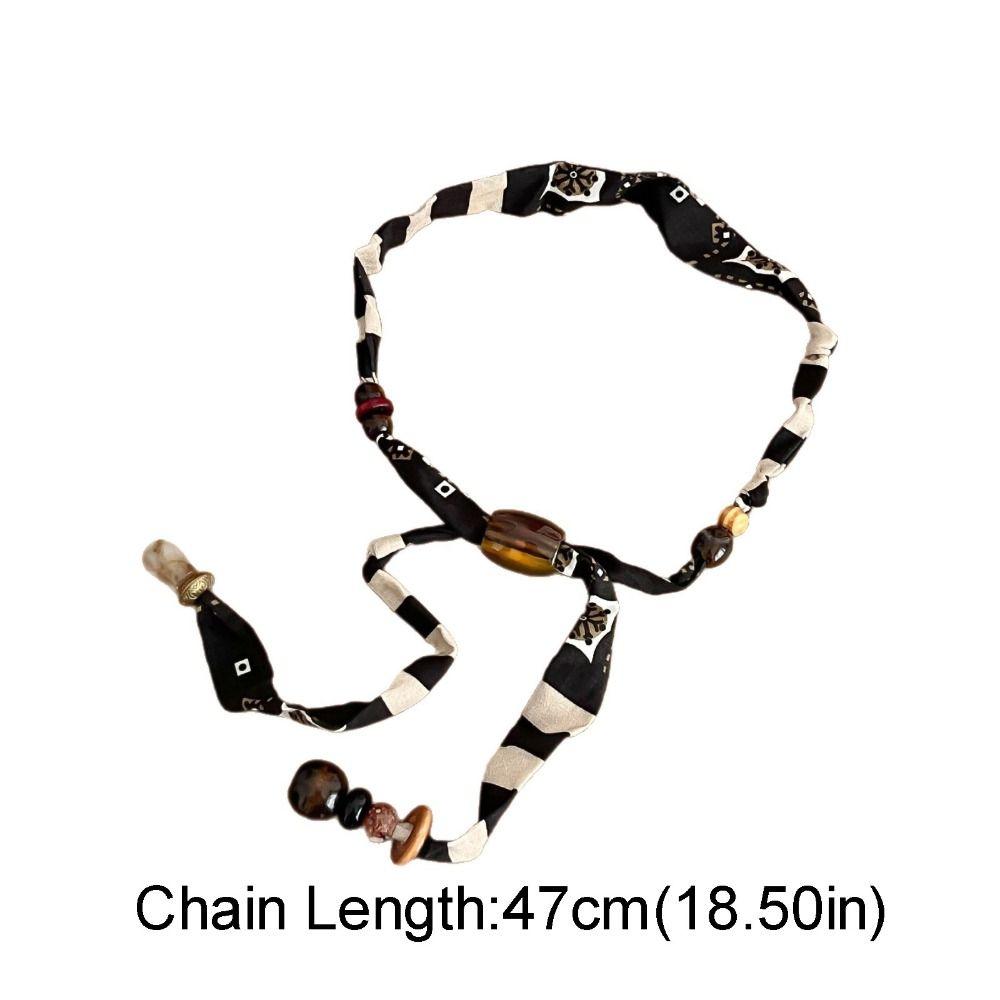 Multicolor Cloth Chain Necklace Strip Bohemian Choker Unique Wood Bead Necklace Male
