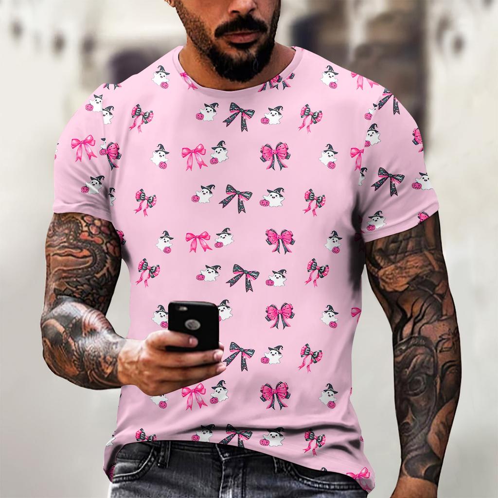 Halloween T Shirt Men's Casual Round Neck Blood Splatter Pattern Tops Horror Bloody Printed Short Sleeve Tops