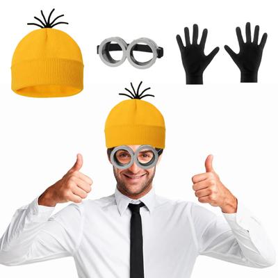1 комплект, шапка, перчатки, очки, желтая шапочка, персонаж мультфильма, аксессуары для косплея, один размер, очки в стиле стимпанк, костюм на Хэллоуин