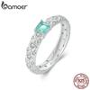 BAMOER Стерлинговое серебро 925 пробы Изящное кольцо с фианитами с платиновым наполнителем Массивное кольцо с простой замысловатой текстурой Минималистский браслет