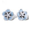 Zirconia Women Cubic Enamel Ear Earrings Flower Inlaid Wedding Jewelry Stud