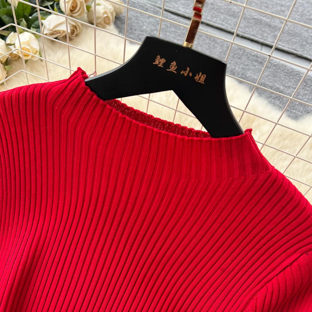 Spring Autumn Women Elegant O-neck Striped Knitted Sweater Long Midi Pullover Dresses