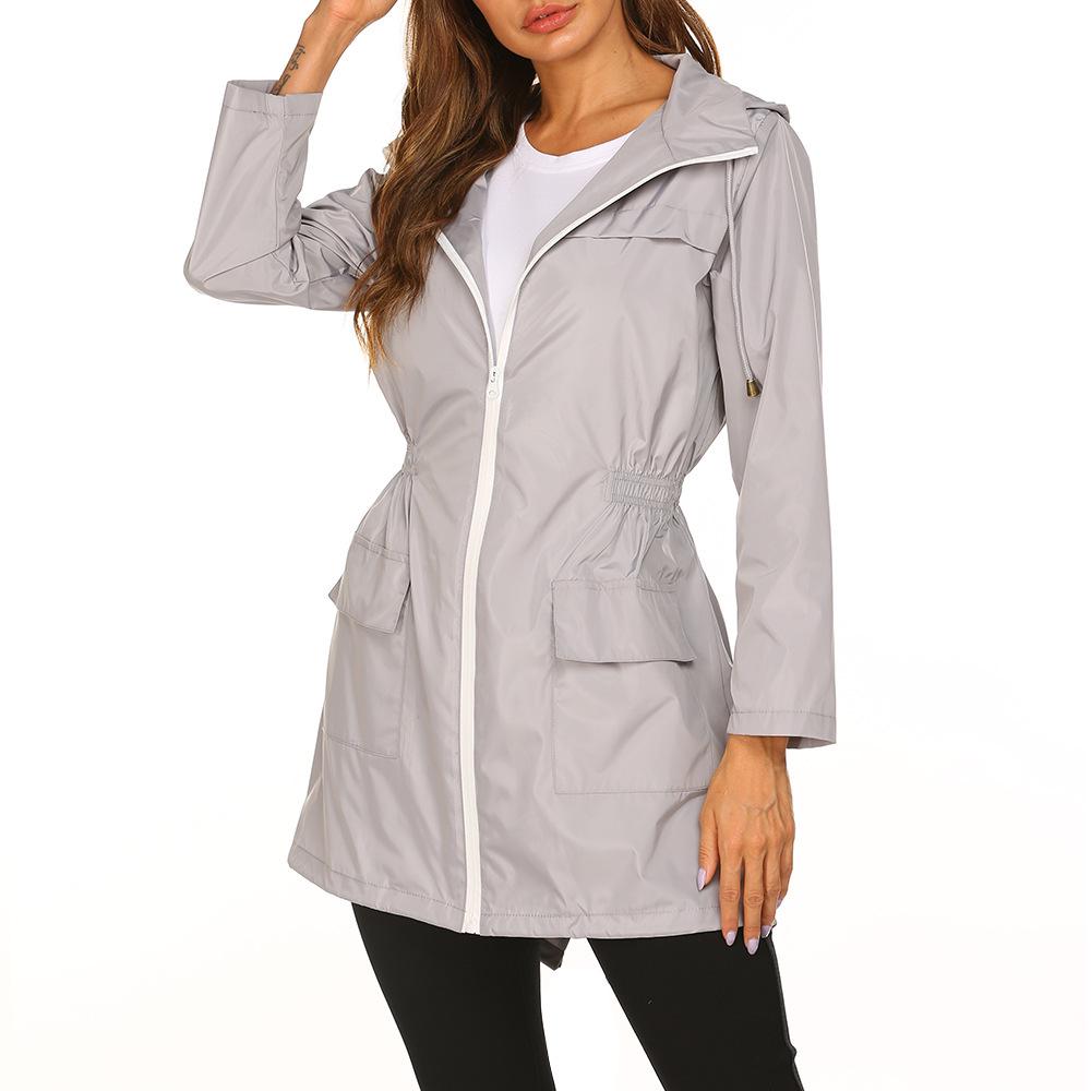 Autumn Winter Women's Jacket with Waist Cinched Hooded Lightweight Suit Windcheaters Jackets