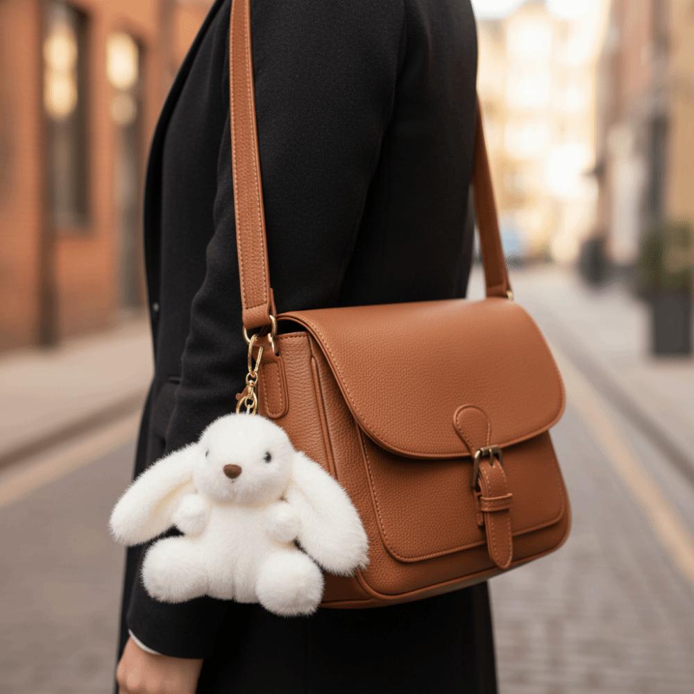 Fluffy Soft Rabbit Plush Pendant Metal Ring Rabbit Plush Key Ring Rabbit Fur Keychains Women Girls