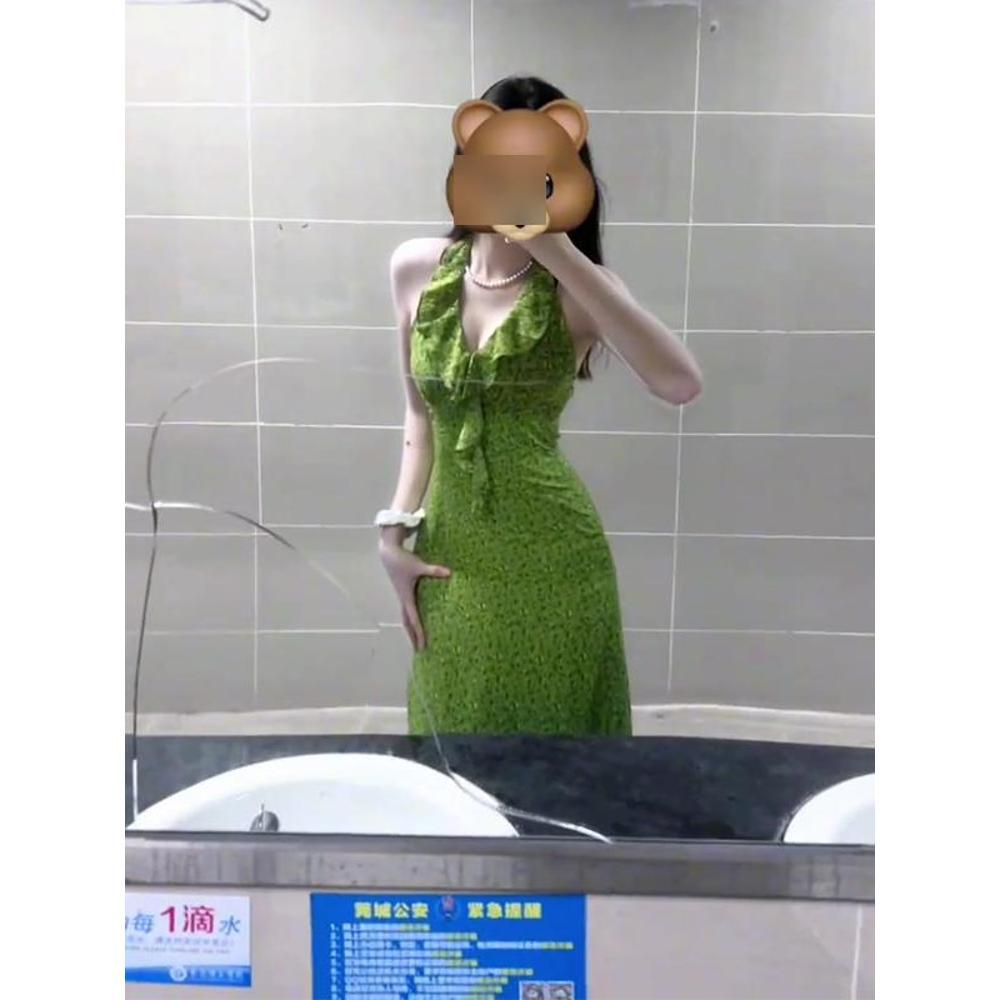 Французский отпуск зеленое цветочное платье с вырезом на шее повседневное летнее новое V-образный вырез без рукавов на бретелях длинное платье женское шикарное