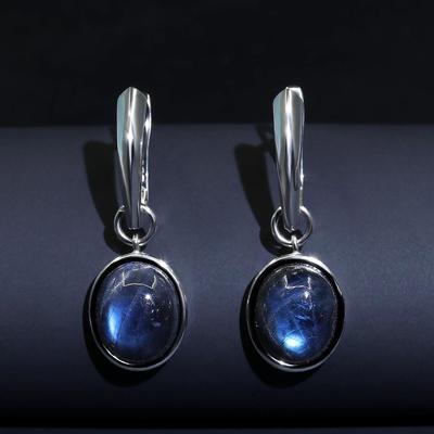 Натуральный голубой лабрадорит Гладкие серебряные серьги Женские ювелирные изделия из серебра 925 пробы Простой элегантный дизайн, стильные ювелирные изделия