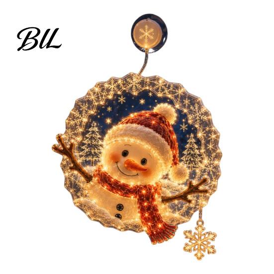 Suction Cup Holiday Decor Christmas Window Light, 7.8-Inch Double-Layer Warm LED Winter Decoration Battery Powered Hanging Light for Glass Windows,