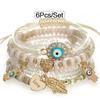 6Pcs/Set Boho Style Evil Eye Bracelet Stretch Beaded Bracelets with Multi Layered Design Handmade with Lucky Crystal Beads Perfect