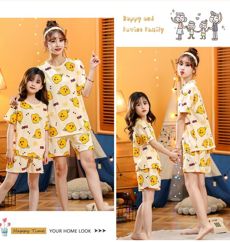 Летний комплект домашней одежды из чистого хлопка с мультяшным рисунком принцессы для мамы и дочки с коротким рукавом