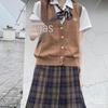 Original Takinogawa Gakuen Autumn Knit Cardigan Vest - Grey Waistcoat Sweater for Spring