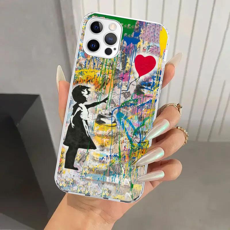 Чехол для телефона с граффити-артом Бэнкси для iPhone 16 15 14 13 12 Mini 11 Pro Max 16E X XS XR 7 Plus 8 SE 2020 Мягкий чехол с принтом