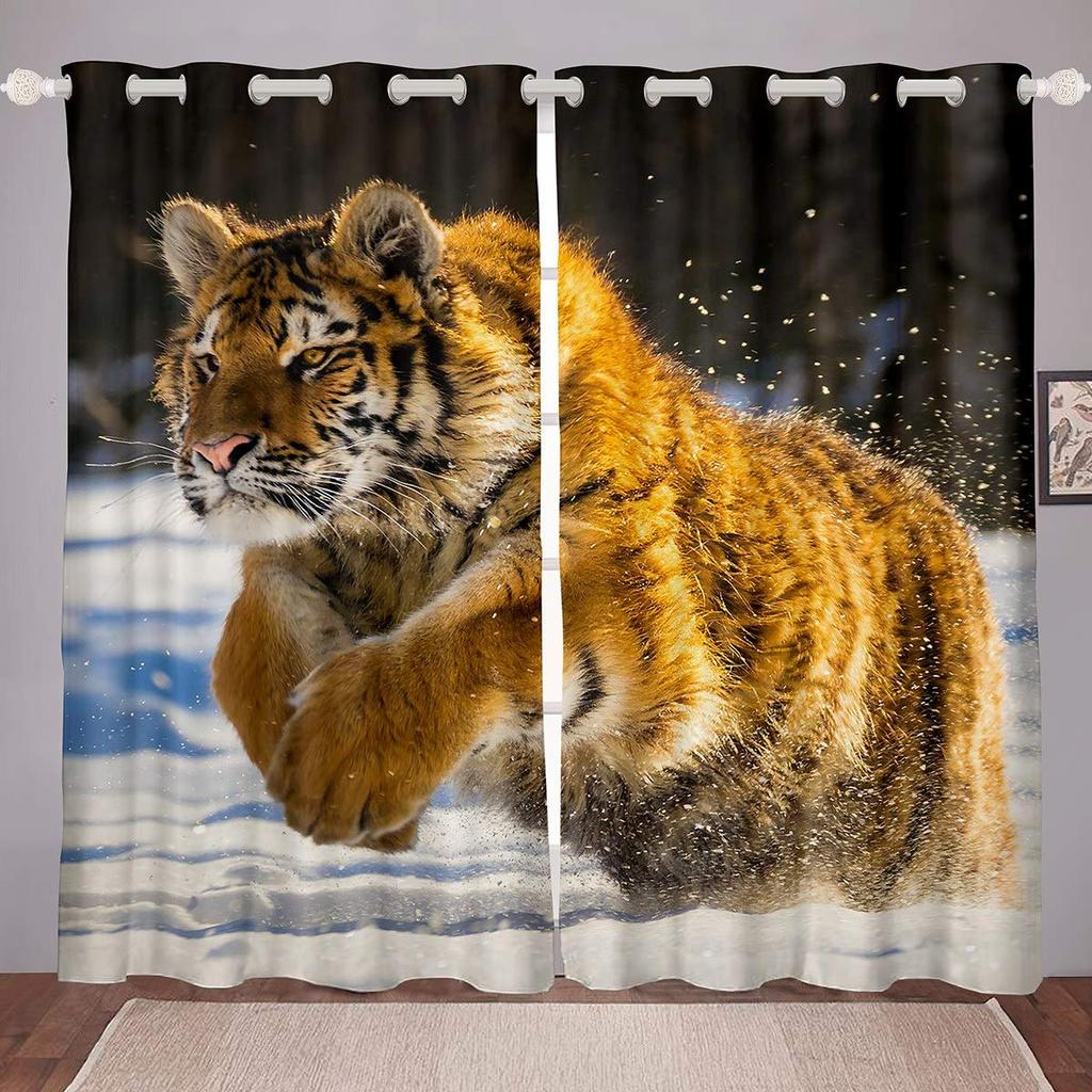 Cute Tiger Blackout Curtains Kawaii Wild Animal Drapes for Children Boys Girls Bedroom Living Room Print Window Dreapes 2 Panels