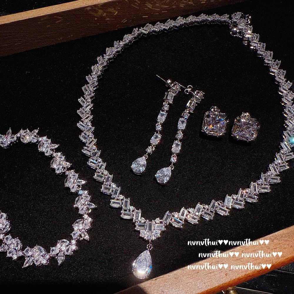 Итальянское Ретро Колос Пшеницы Капля Воды Камень Ожерелье, Сверкающий, Яркий Лепесток Цирконий Браслет, Набор