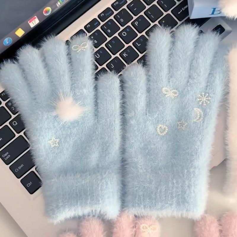 Перчатки Искусственный мех норки Мех кролика Вязаные повседневные перчатки Пряжа