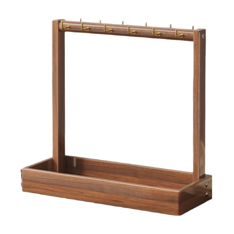 Solid Wood Calligraphy Brush Holder: Desktop Pen Rack with Scholar's Treasures Ornament and Metal Hook Design.