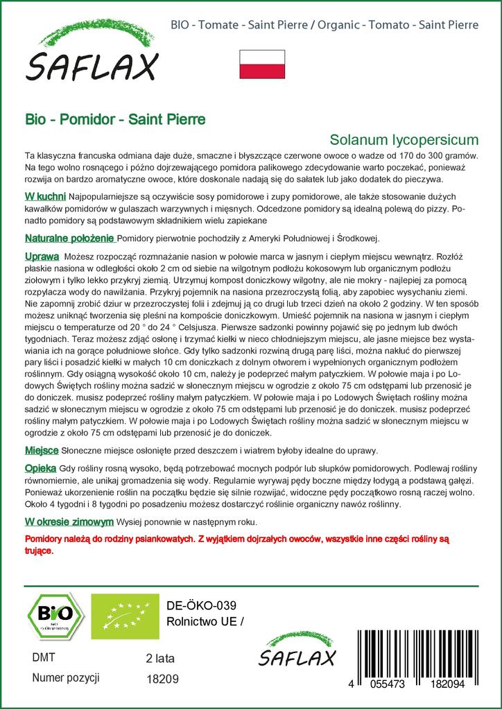 SAFLAX Garden in the Bag - Органический - Помидор - Saint Pierre - 15 семян - С субстратом в подходящем пакете-стойке - Solanum lycopersicum