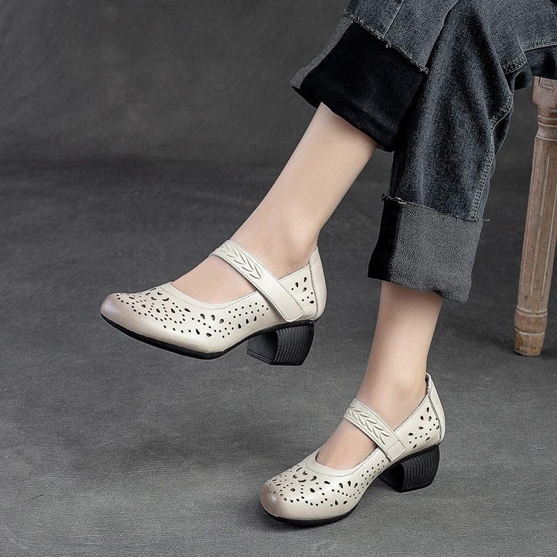 Johnature Женские сандалии, летние туфли-лодочки из натуральной кожи в стиле ретро, ​​удобная дышащая женская обувь на среднем каблуке