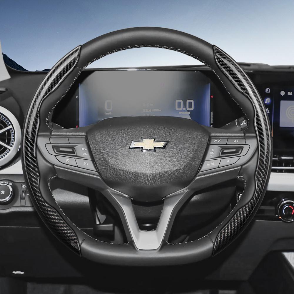 AABHG1 Suitable for Chevrolet Carbon Fiber Texture Steering Wheel Cover with Segmented Quick-Release Design, Durable, for Silverado, Equinox, Trax