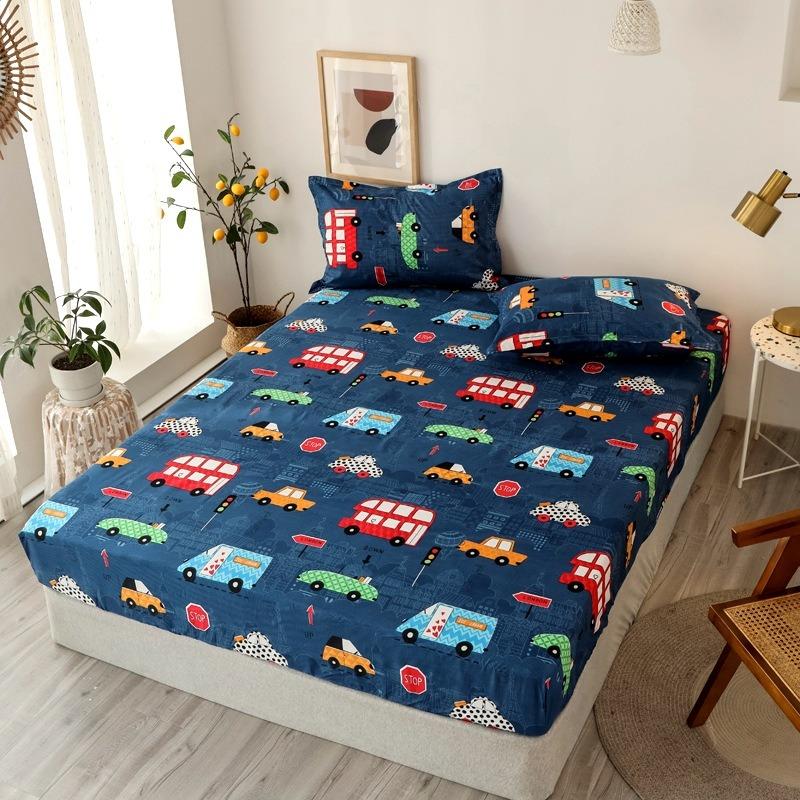 Printed Fitted Mattress Cover Dustproof Protector Sheet For Single Double Queen King Bed 1Pc