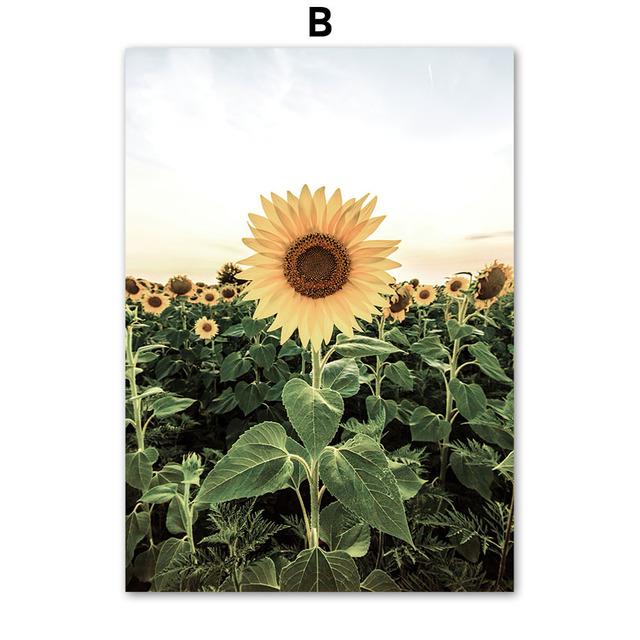 Поле Девушка Подсолнух Дерево Плакат Цветок Бабочка Печать Холст Картина Пейзаж Настенные Художественные Фотографии для Гостиной Домашний Декор