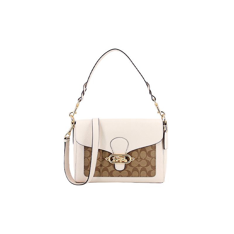 COACH Jade 30 presbyopic print color matching leather Dionysian bag armpit bag hand-held crossbody shoulder bag large size women's white with brown